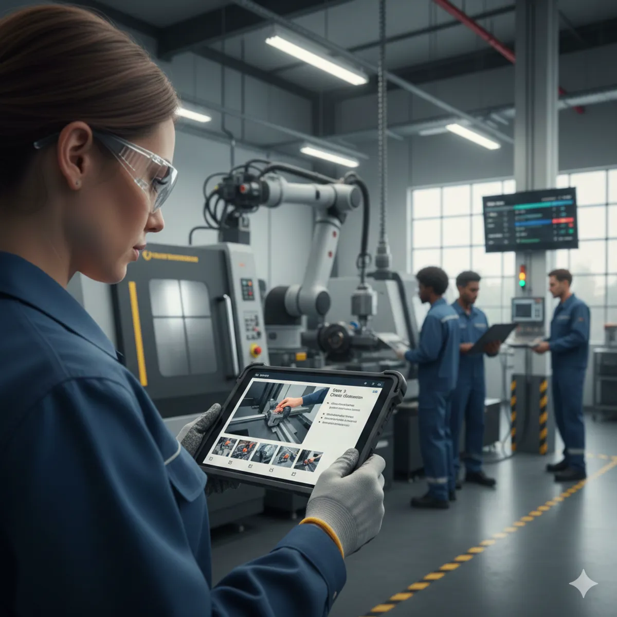 Shop floor operator using a mobile device for video-based work instructions